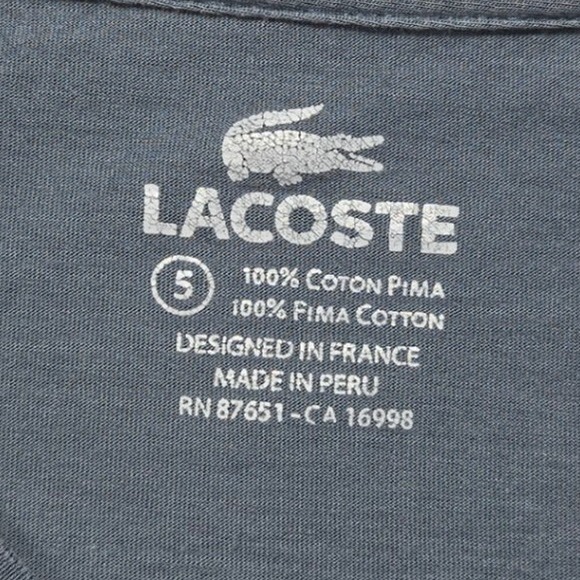 Lacoste Mens Blue V Neck Short Sleeve Pima Cotton T Shirt crocodile logo Size 5 - Picture 4 of 8